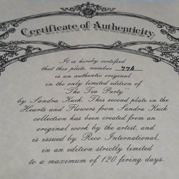 Vintage Sandra Kuck Collectors Plate - "Tea Party" - Hearts and Flowers - Picture 3 of 3